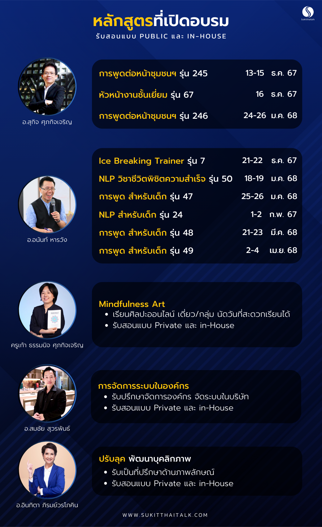 ตารางหลักสูตรที่เปิดอบรม